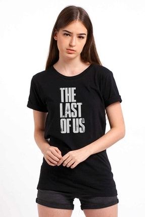 The Last Of Us Eskitme Yazlı Baskılı Siyah Kadın Örme Tshirt RF0811-KDNTS