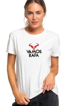 Tenis Vamos Rafa Logo Baskılı Beyaz Kadın Örme Tshirt T-shirt Tişört T Shirt BGA2658KDNTS