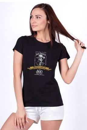 Jack Daniels Birthday Baskılı Siyah Kadın Örme Tshirt T-shirt Tişört T Shirt SFK0864KDNTS