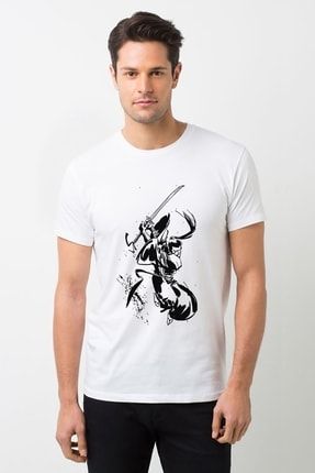 Samurai Jack Baskılı Beyaz Erkek Örme Tshirt BGA0884ERKTS