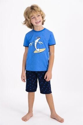 Erkek Çocuk Cobalt Mavi Baskılı Kısa Kol Bermuda Takım RP2326-C