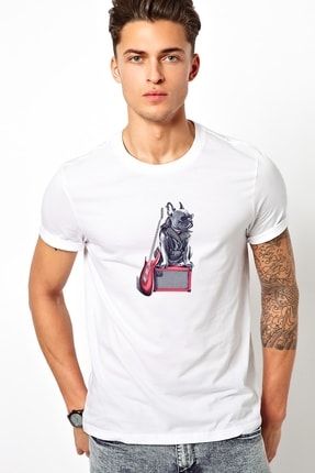 French Bulldog Biker Rocker Dog Baskılı Beyaz Erkek Örme Tshirt T-shirt Tişört T Shirt BGA1950ERKTS