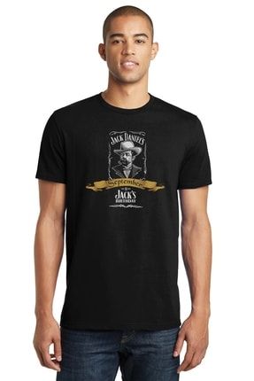 Jack Daniels Birthday Baskılı Siyah Erkek Örme Tshirt SFK0864ERKTS