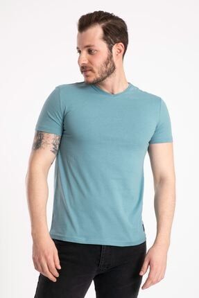 Erkek %100 Pamuk V Yaka Basic Bluet-shirt 2021