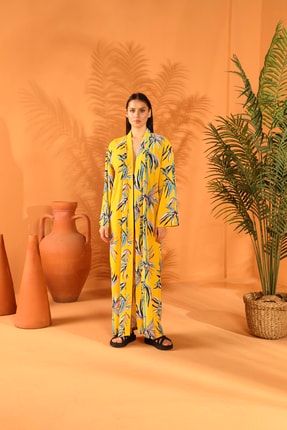 Kadın Sarı Uzun Kimono Pareo EF171