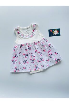 Kız Bebek Ekru Çıtçıtlı Bodyli Fosfor Pembe Çiçekli Elbise 2958