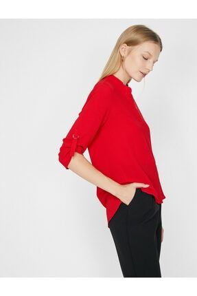 Kadın Kırmızı V Yaka Kol Detaylı Bluz 0KAK68730PW