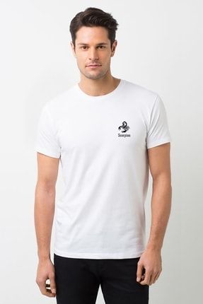 Akrep Burcu Baskılı Beyaz Erkek Örme Tshirt RF0755-ERKTS