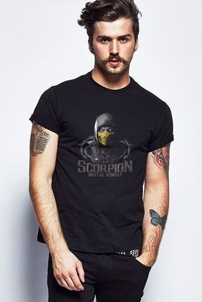 Mortal Kombat Scorpion Fatality Baskılı Siyah Erkek Örme Tshirt SFK0203ERKTS
