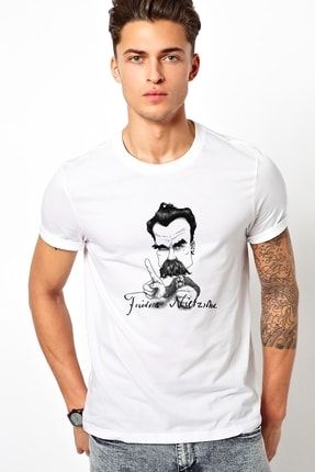 Friedrich Wilhelm Nietzsche Baskılı Beyaz Erkek Örme Tshirt BGA1502ERKTS