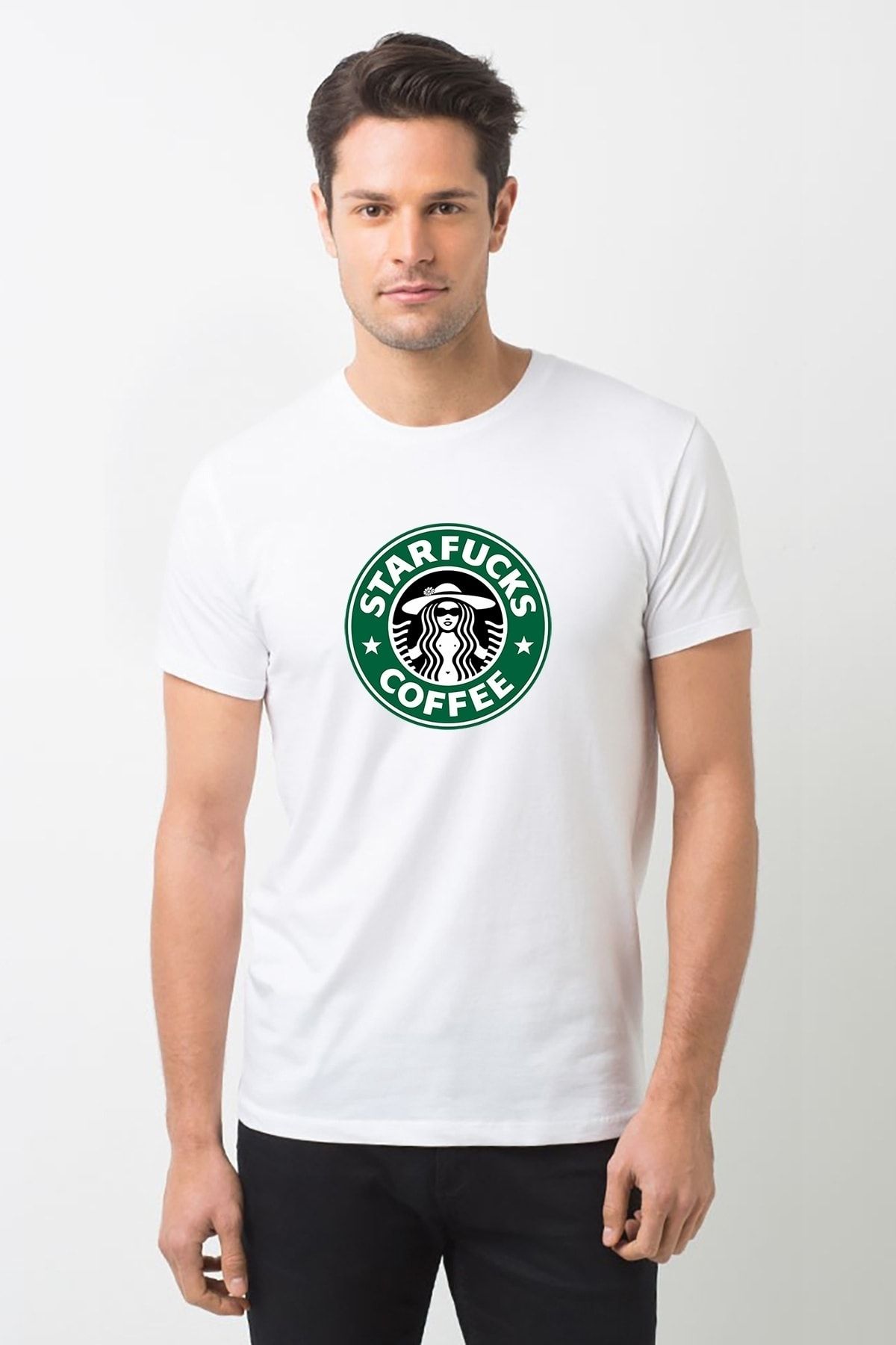 QIVI Starfucks Coffee Printed White Men s Knitted Tshirt T shirt T