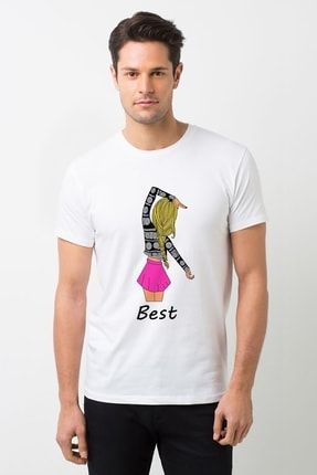Friends Kalpli Kızlar Best Baskılı Beyaz Erkek Örme Tshirt T-shirt Tişört T Shirt BGA1954ERKTS