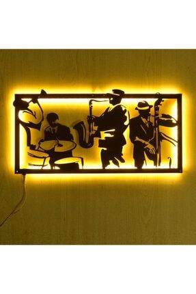 75 X 38 cm Jazz Müzik Grubu Led Işıklı Dekoratif Ahşap Tablo MELEKDT998107538