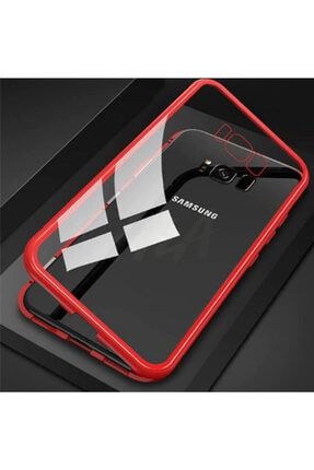 Samsung Galaxy S8 Plus Uyumlu Kılıf Mıknatıslı Magnet Çerçeve Cam Arka Kapak Kırmızı TMPRDCSE44