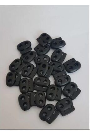 Siyah Plastik Çift Delikli İp Kordon Stoperi 20 Adet 100105