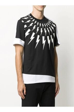 Erkek Siyah Asimetrik Kesim Regular Fit T-shirt barrettasimetricblack