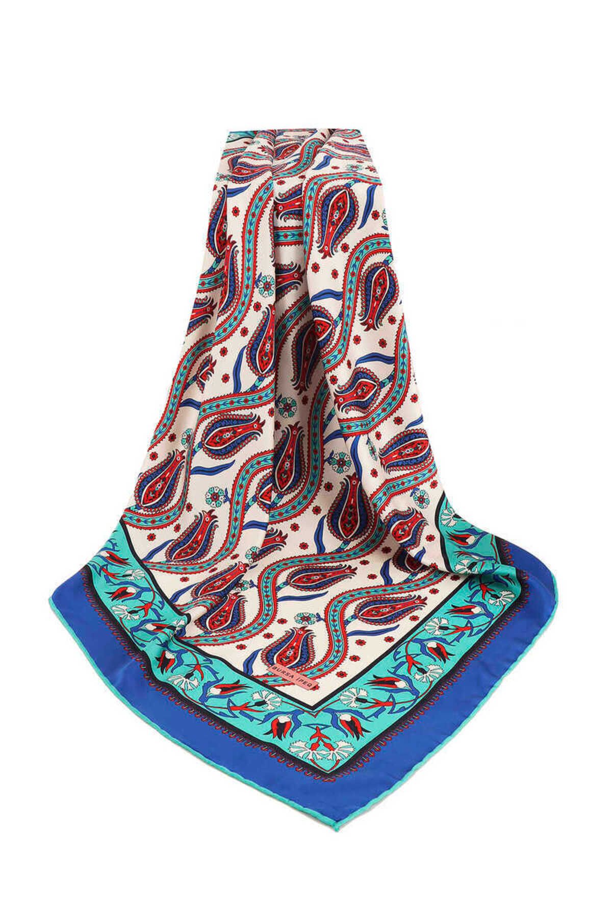 Bursa İpek-Mint Ivy Tulip Pattern Silky Scarf 3