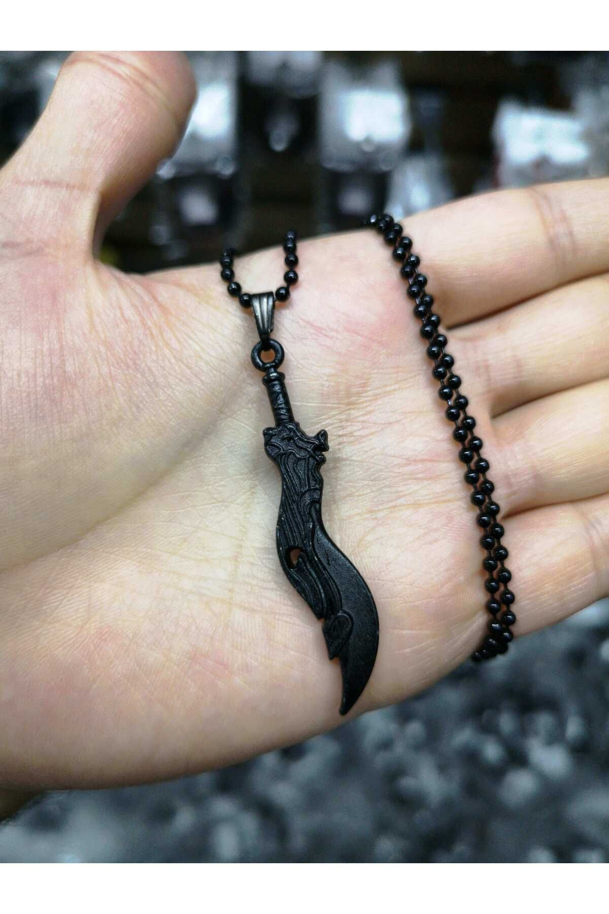 Apptak Matte Black Lol Battle Sword Necklace Caz0403