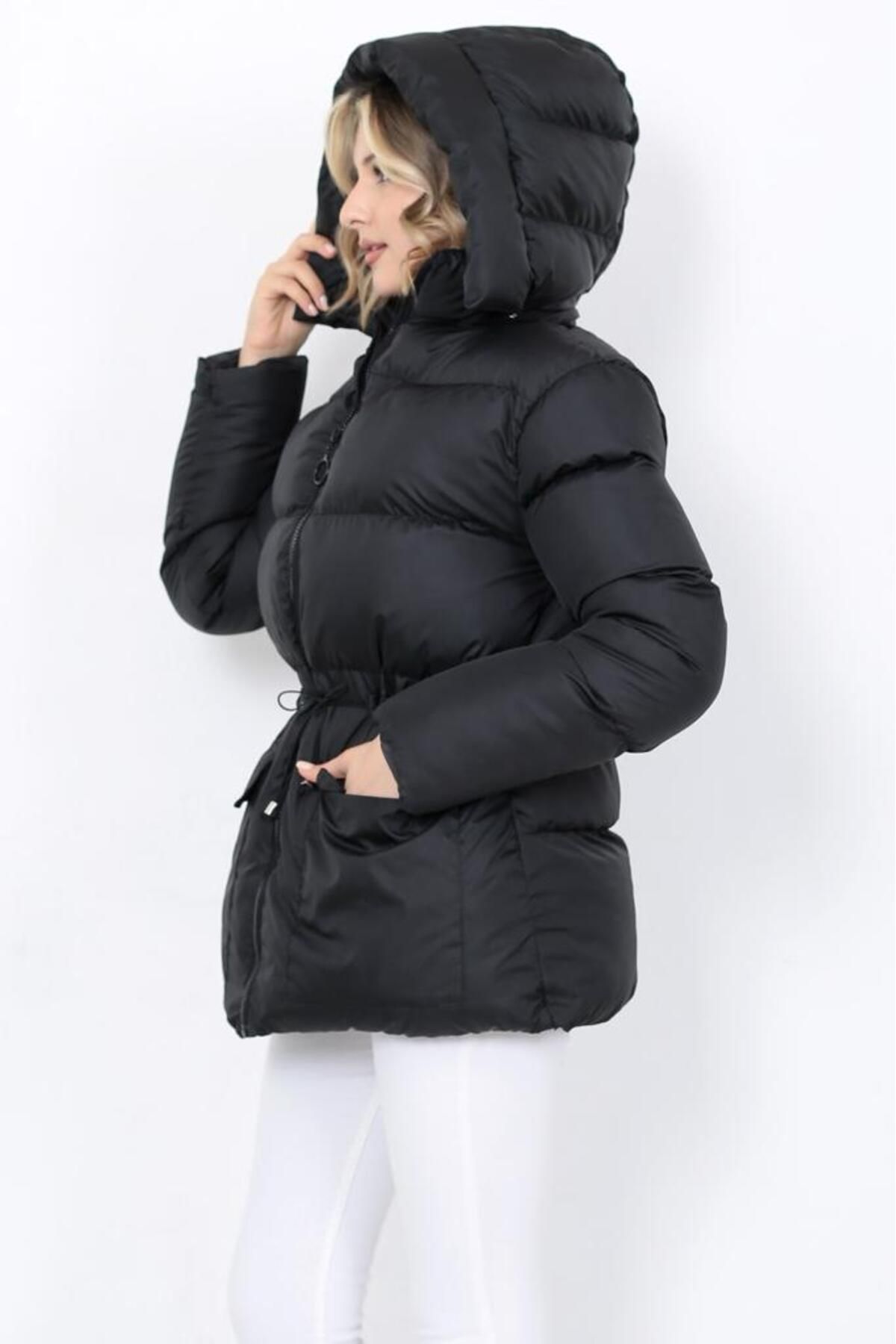 ESMİ Bayan Giyim-Capped waist Elastic Inflatable Coat 6