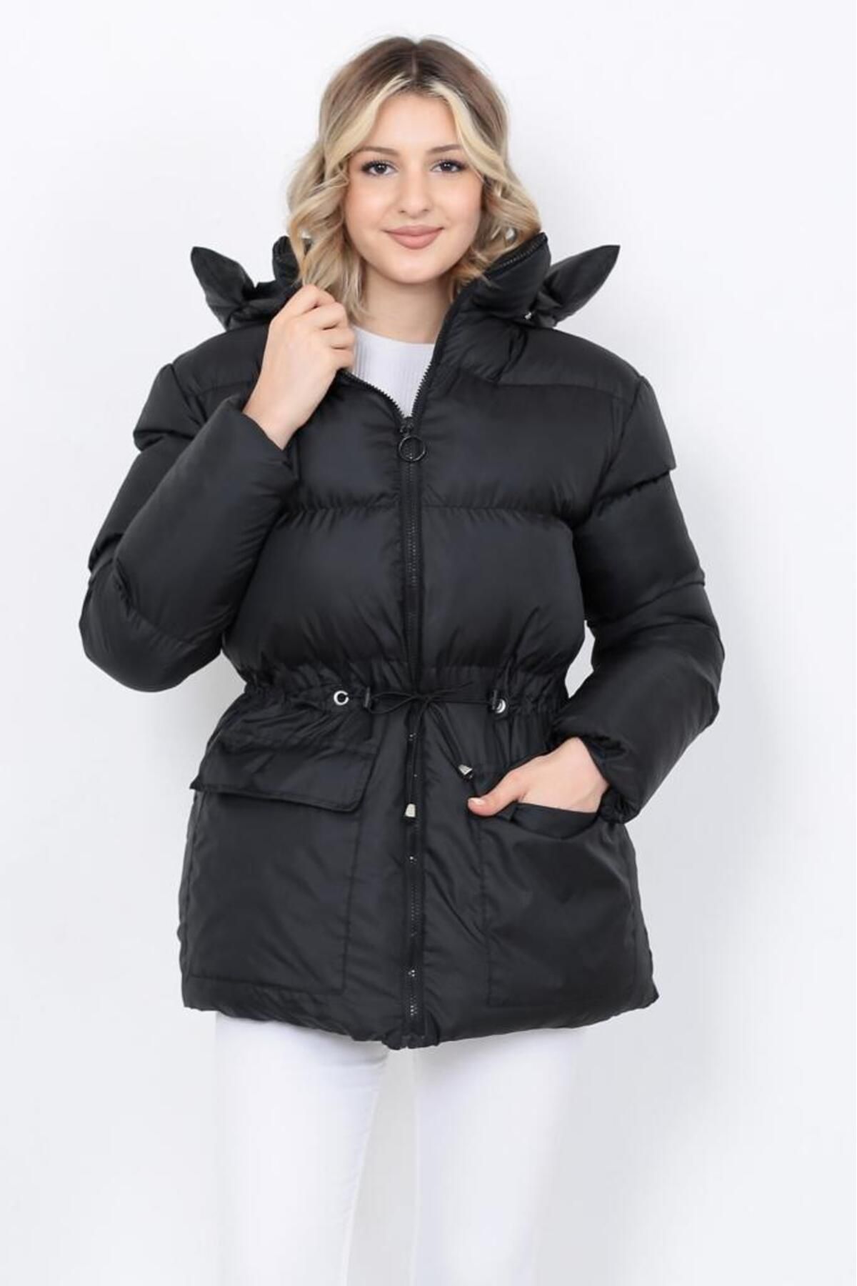 ESMİ Bayan Giyim-Capped waist Elastic Inflatable Coat 2