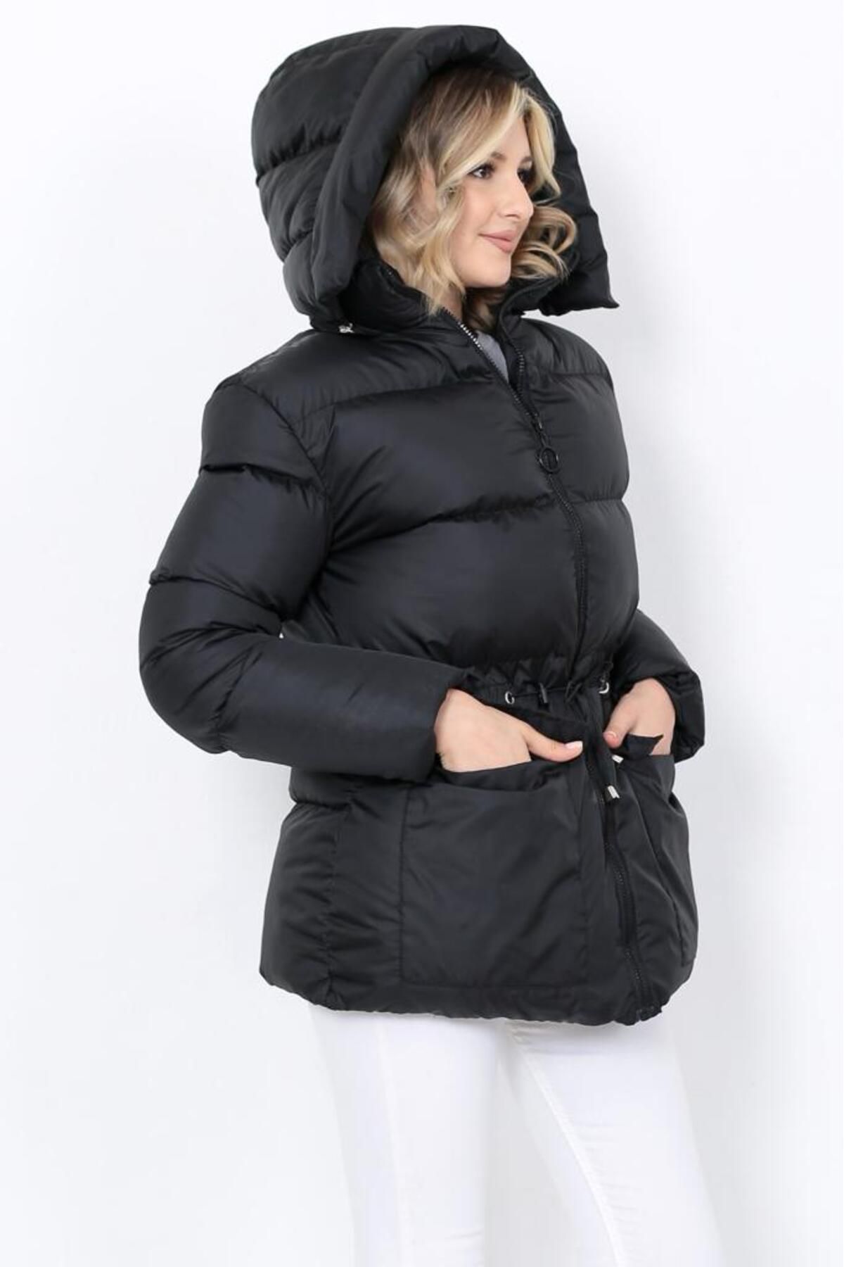 ESMİ Bayan Giyim-Capped waist Elastic Inflatable Coat 5