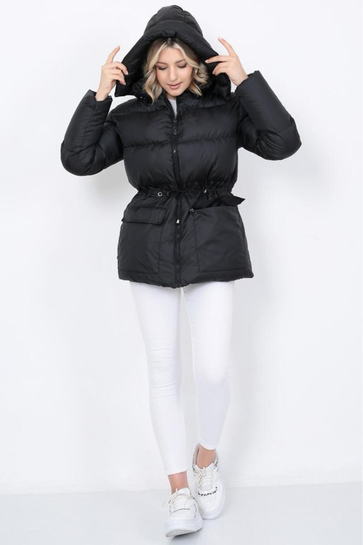 ESMİ Bayan Giyim-Capped waist Elastic Inflatable Coat 8