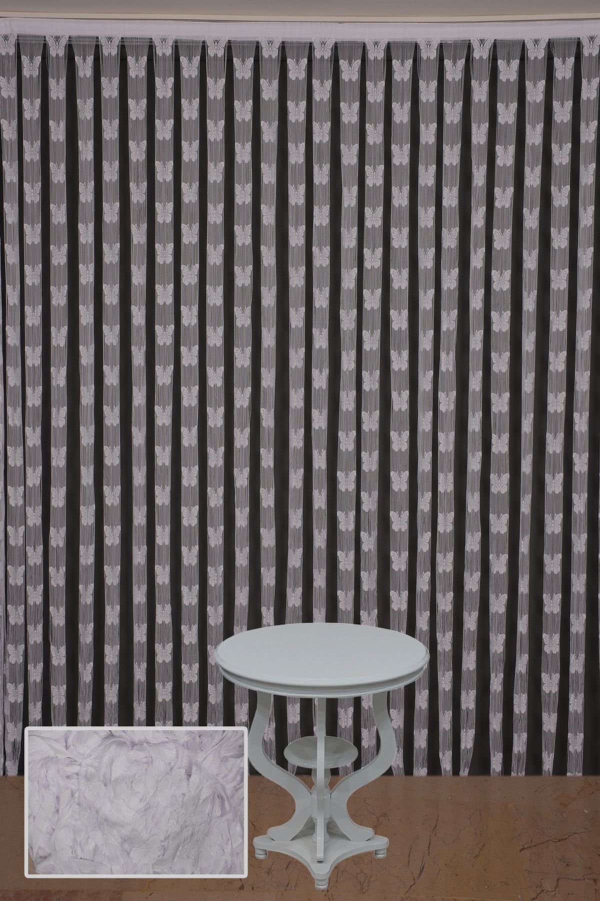 AKÇA TEKSTİL-BUTTERFLY MODEL BROKEN WHITE COLOR STRING CURTAIN READY BUTTONS STITCHED STRING CURTAIN 300*270 cm 4