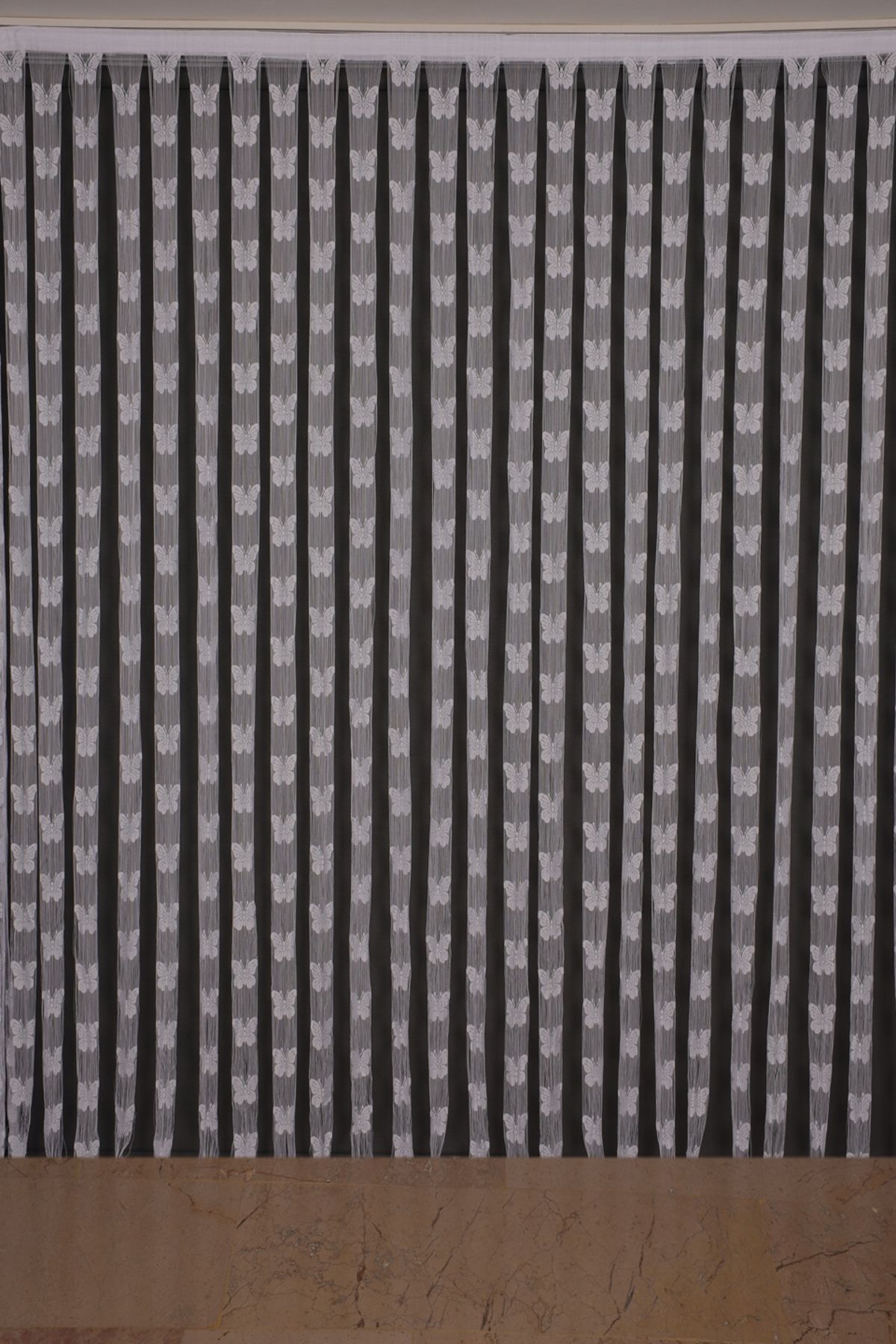 AKÇA TEKSTİL-BUTTERFLY MODEL BROKEN WHITE COLOR STRING CURTAIN READY BUTTONS STITCHED STRING CURTAIN 300*270 cm 3