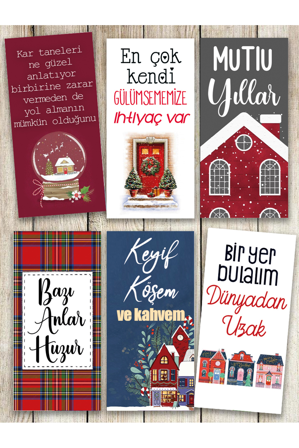 Pankart Evi Yılbaşı 6 Adet Motto Sunum Kahve Kartları - YENİ YIL