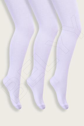 Belyy Socks Beyaz Renk 3 Lü Paket Düz Pamuklu Kız Çocuk Külotlu Çorap