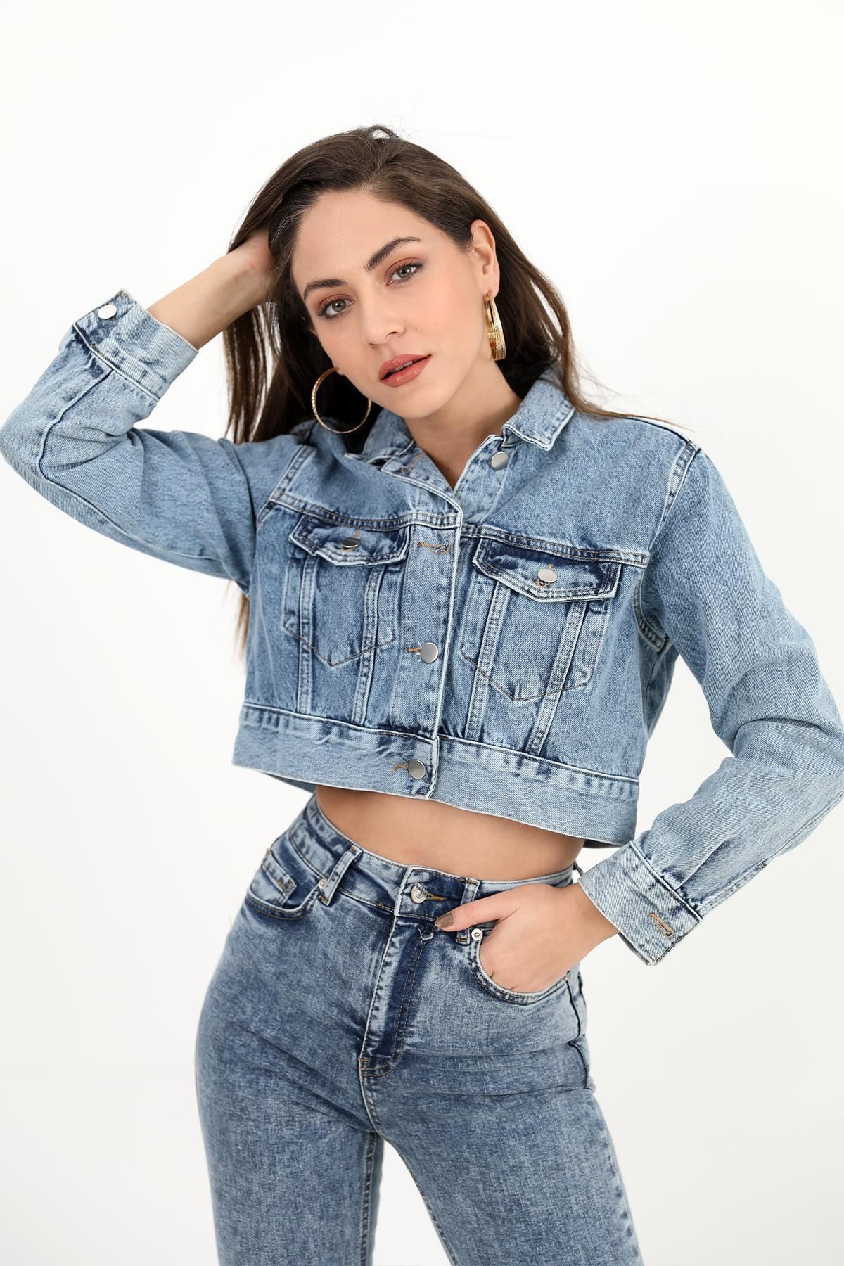 Denim jacket with crop sale top