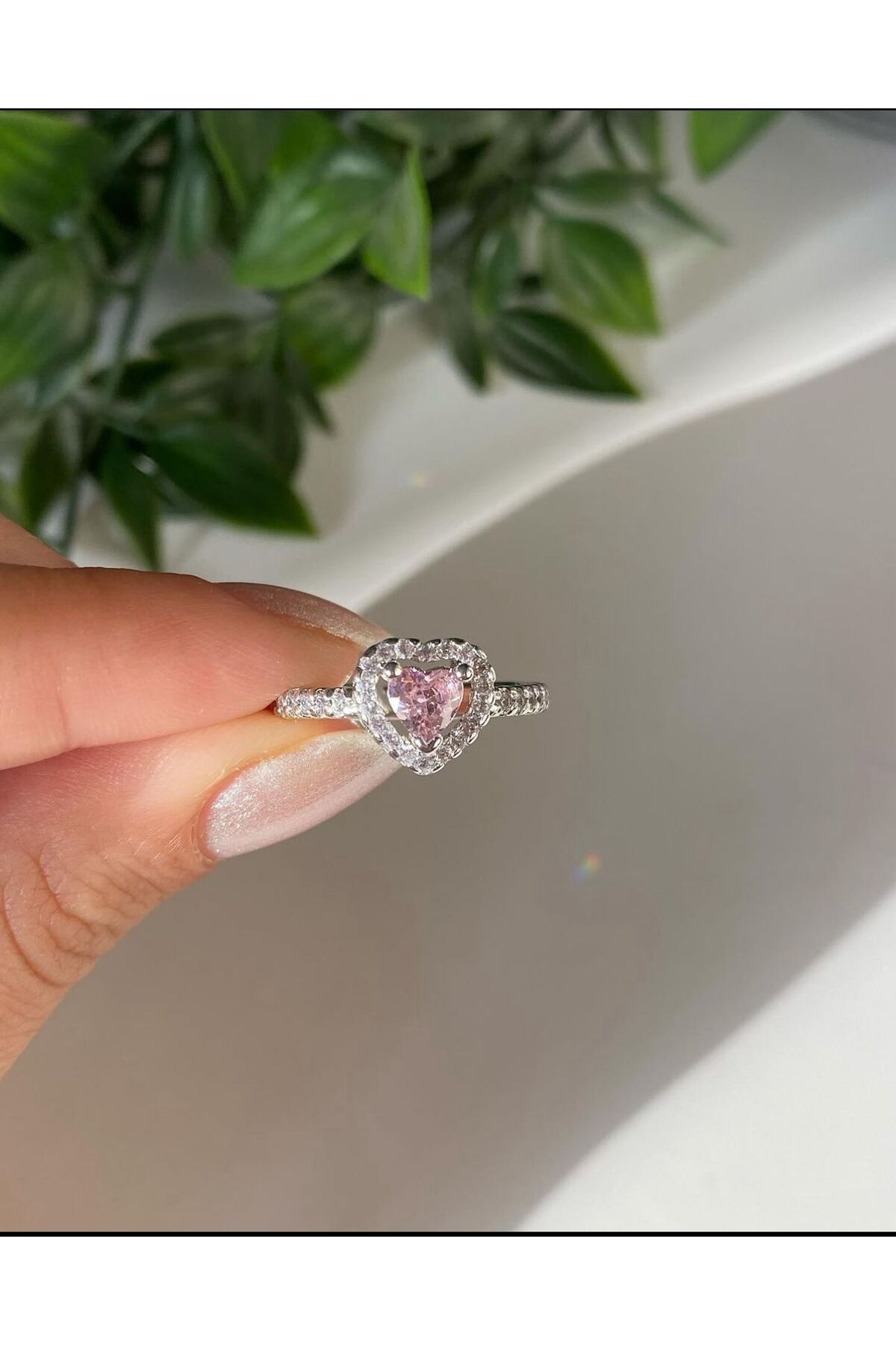 DEMOKAN Women s Steel Ring Adjustable Heart Pink Zircon Stone
