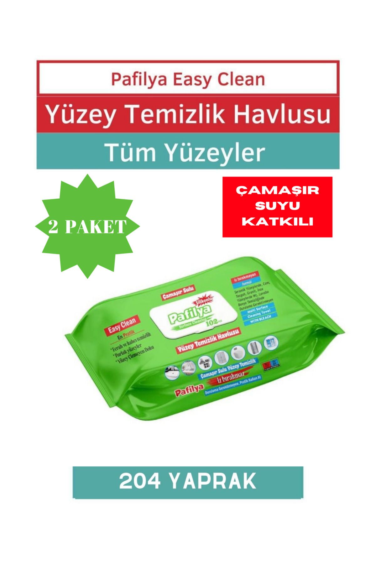 Çamaşır Sulu Easy Clean Yüzey Temizlik Havlusu 2x102 (204 Yaprak)