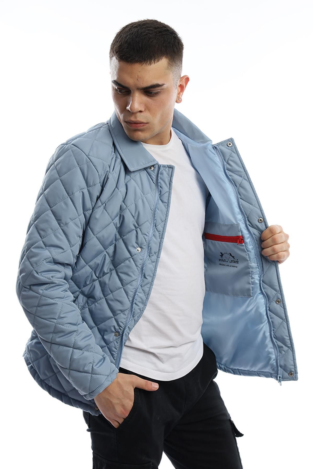 Polo State Men s Argyle Patterned Jacket Coat Blue Trendyol