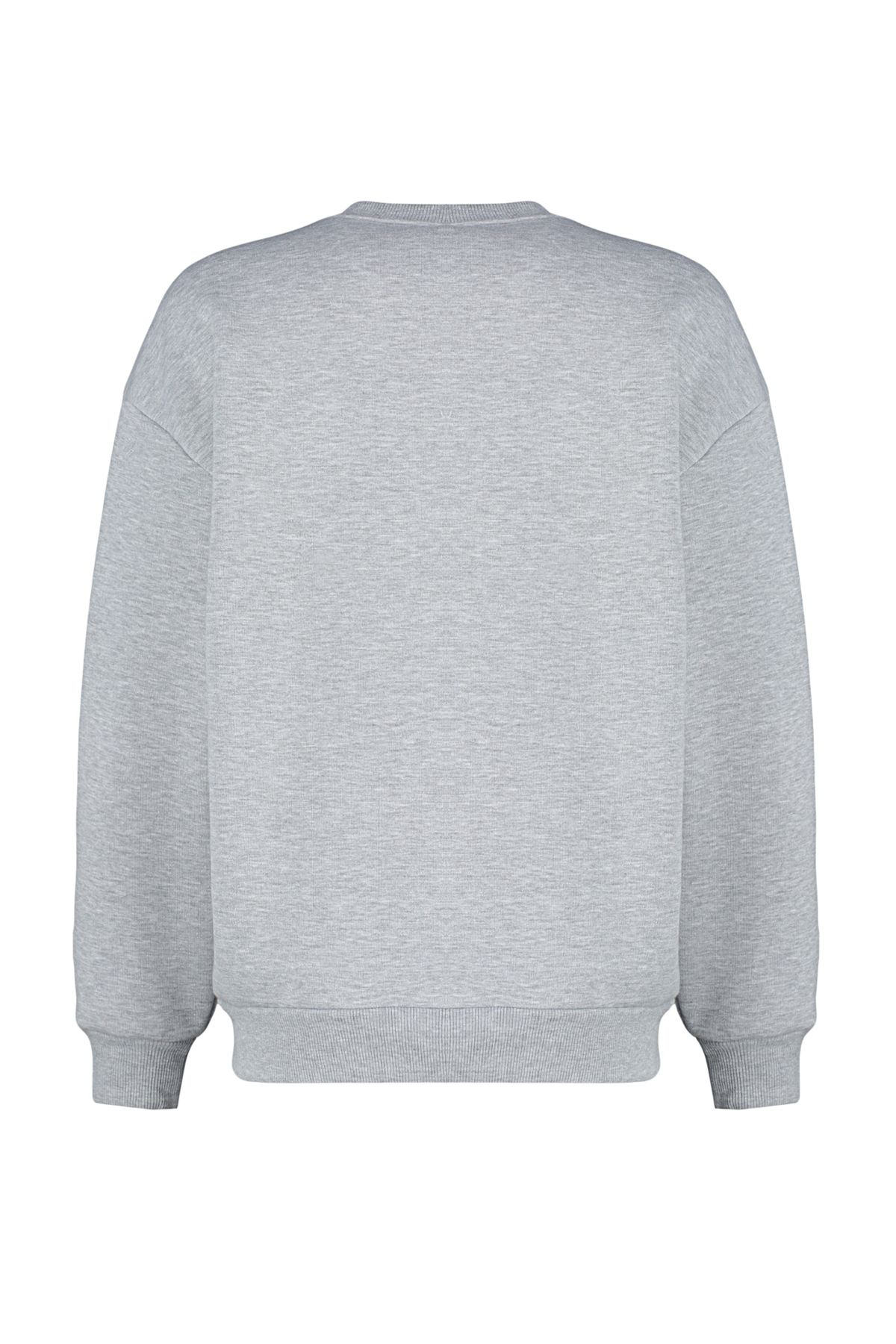 Trendyol Collection-Γκρι κεντημένο φούτερ με κανονική εφαρμογή με χοντρό φλις εσωτερικά - TWOAW24SW00196 8