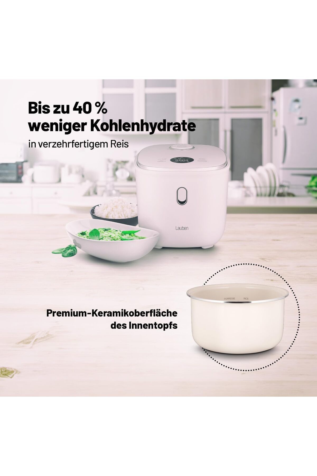 Lauben-3 l Volume, 6 Modes, Delay Start, Warm, Non-Stick Ceramic Surface, Rice Cooker 2