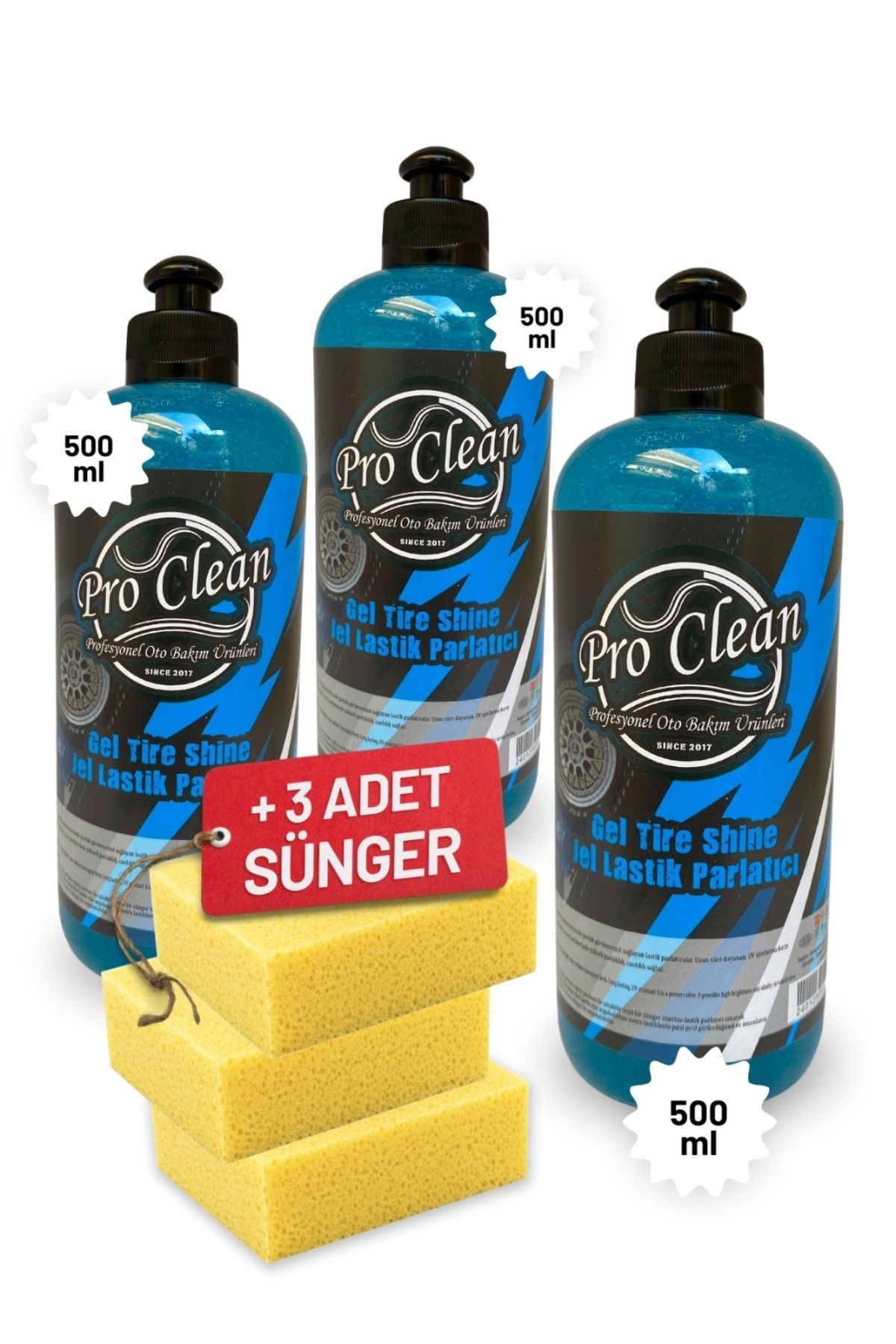 Lastik Parlatıcı Jel 500ml X3 Adet 3 Adet Sünger
