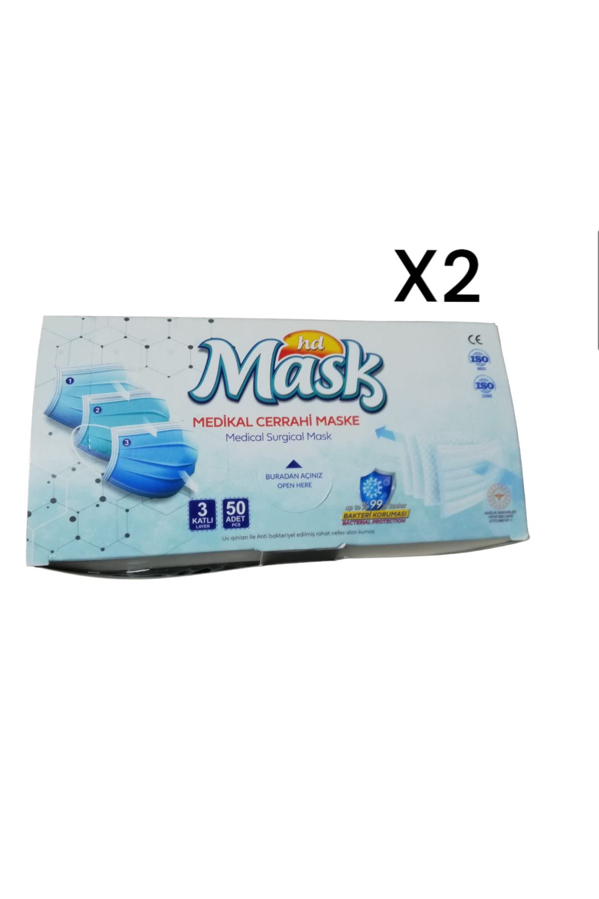 HD Medikal Üç Katlı, Telli, Siyah Cerrahi Maske 100 Adet