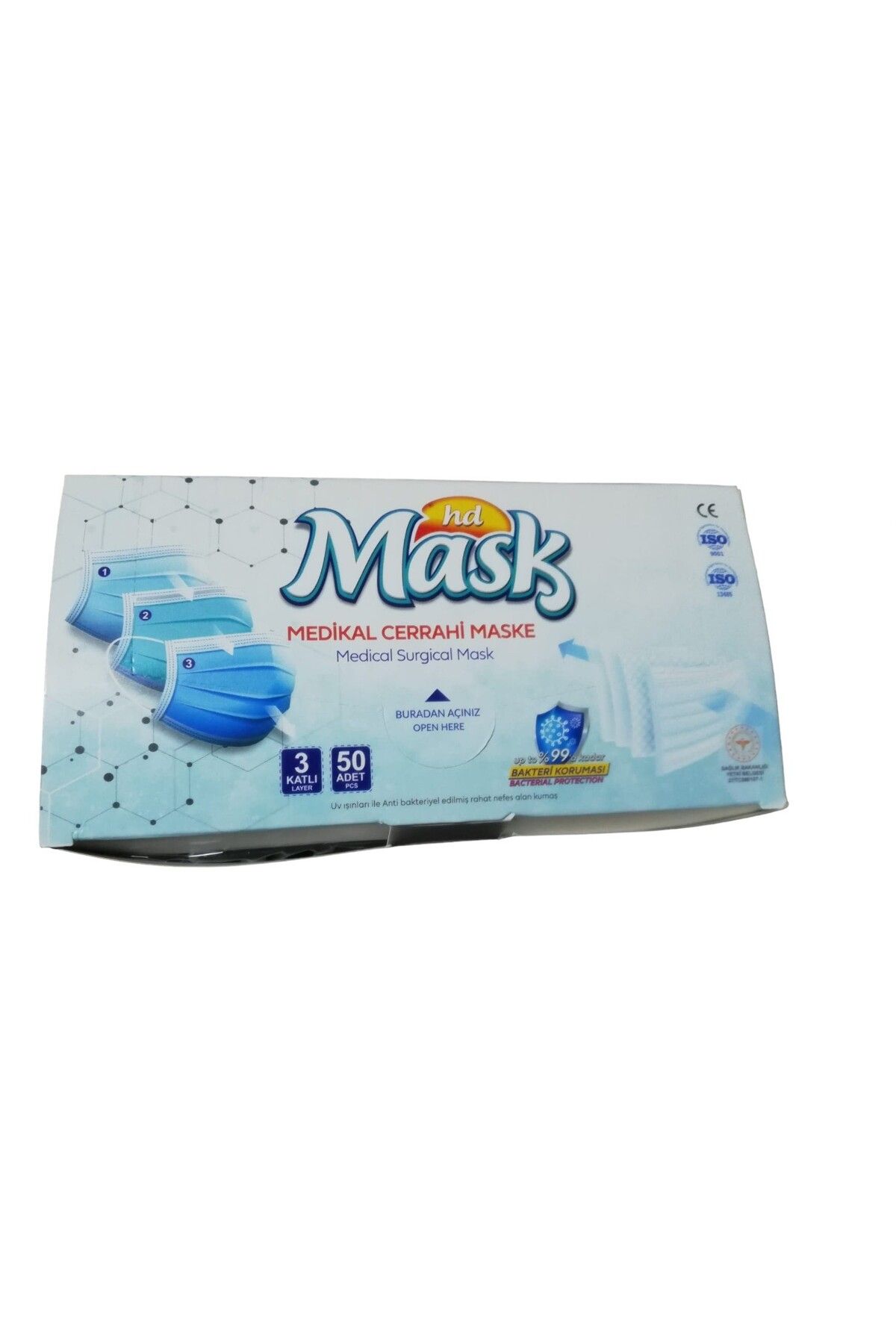 HD Medikal Üç Katlı, Telli, Siyah Cerrahi Maske 50 Adet