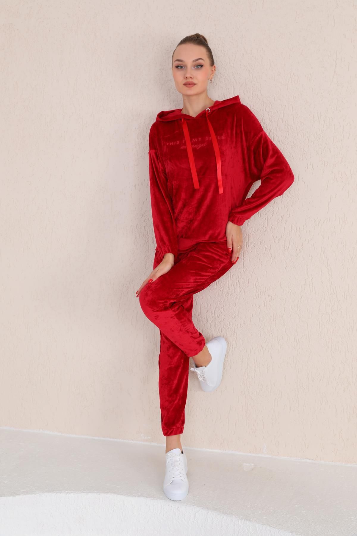 Red satin tracksuit discount