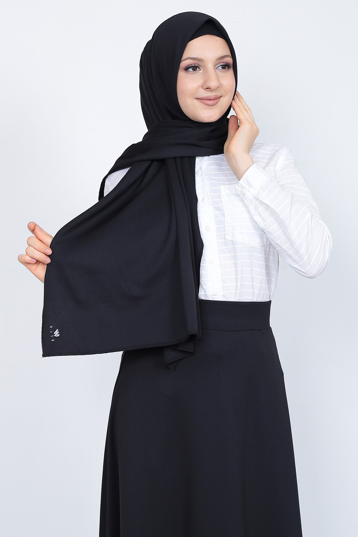 WAYS Kadın Siyah Fitilli 160x65 Cm Şal Eşarp - 1