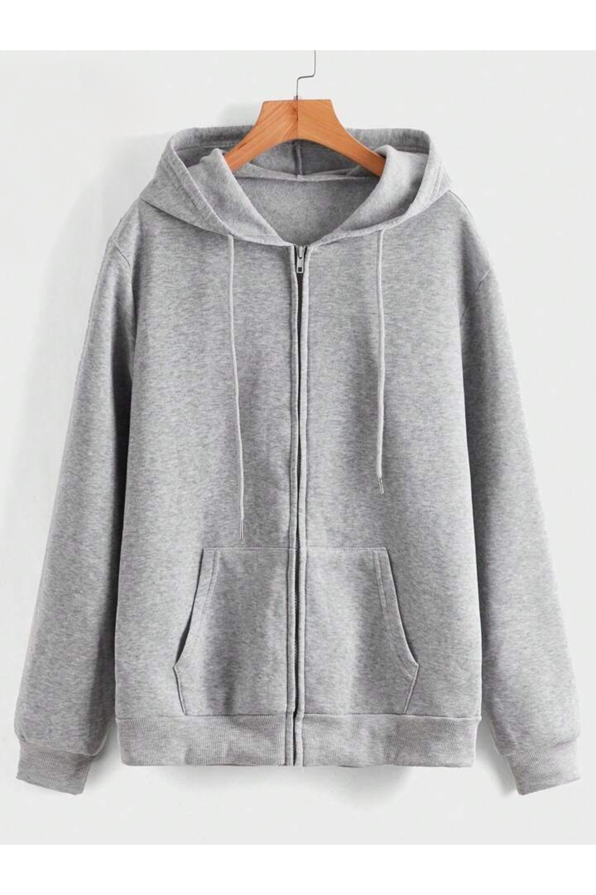 Desensiz Sweatshirt Fermuarlı Hırka - Gri Oversize Cepli Kışlık Kapüşonlu — خاکستری DESENSIZHIRKA-BOI