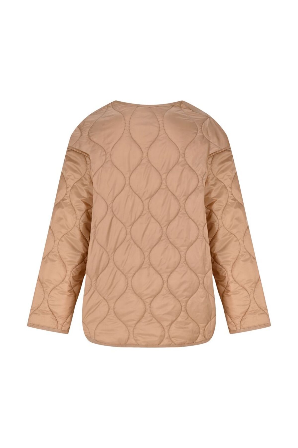 Genel Markalar  Bej Quilt-line Desenli Bisiklet Yaka Mont - Görsel 3