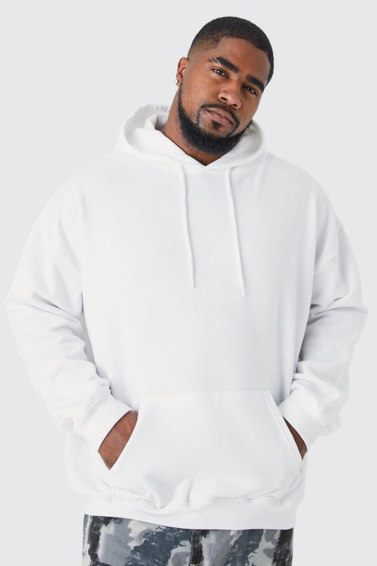 FUWEAR Unisex Beyaz Battal Beden 3 İplik Şardonlu Oversize Kapşonlu Brooklyn Baskılı Sweatshirt