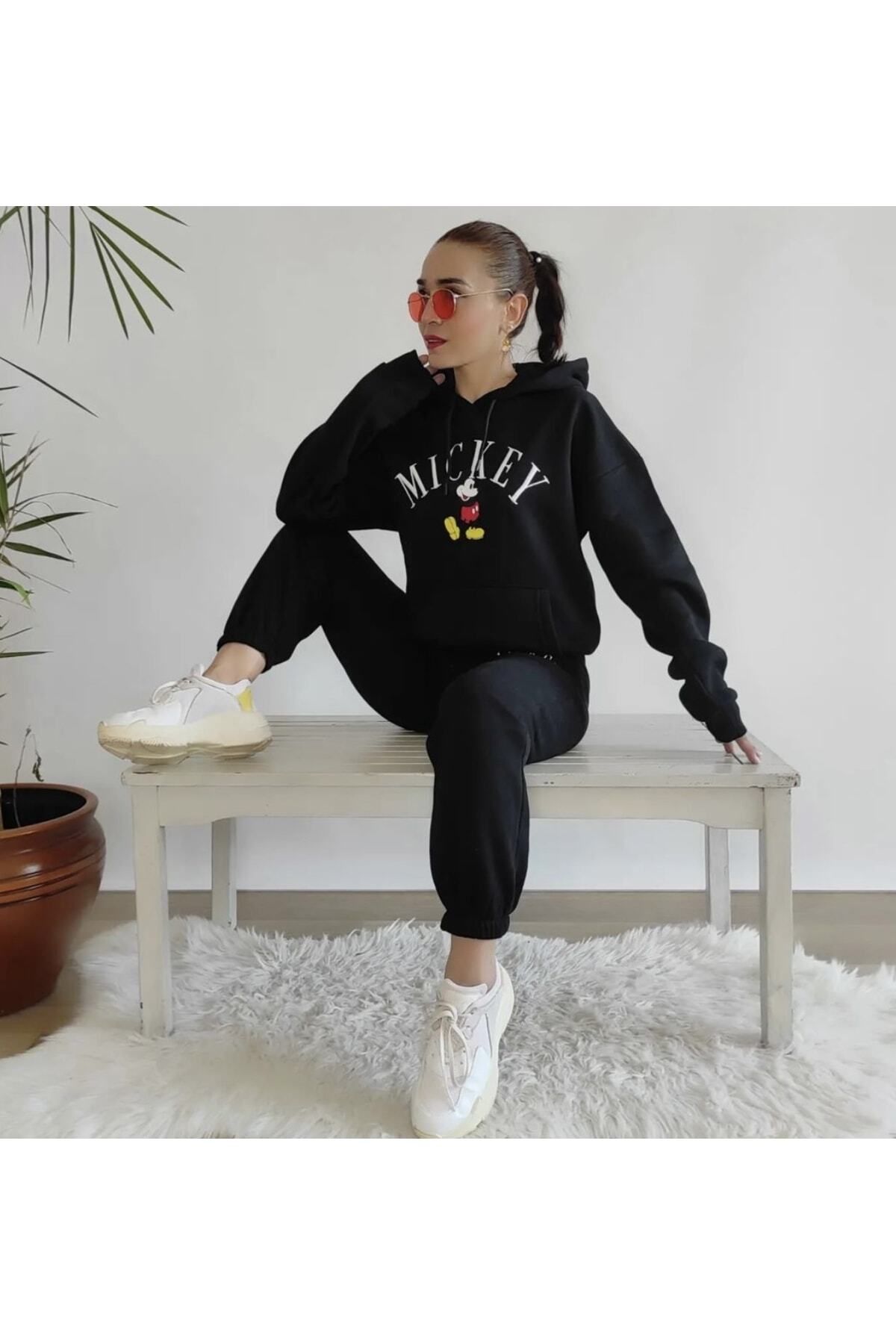 PURE EFFECT Hanorac Kanguro Imprimat Mickey Set De Tracuțe Pentru Femei Femeie - L