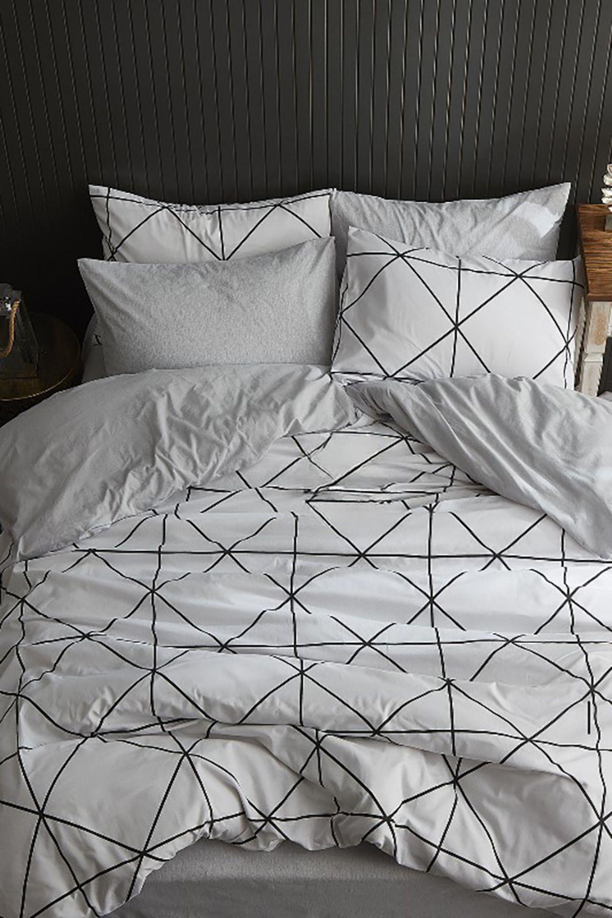 Sey Design Set De Lenjerie De Pat Cu Model Geometric Cearșaf De Pat Cu Două Fețe Gri Simplu - One Size