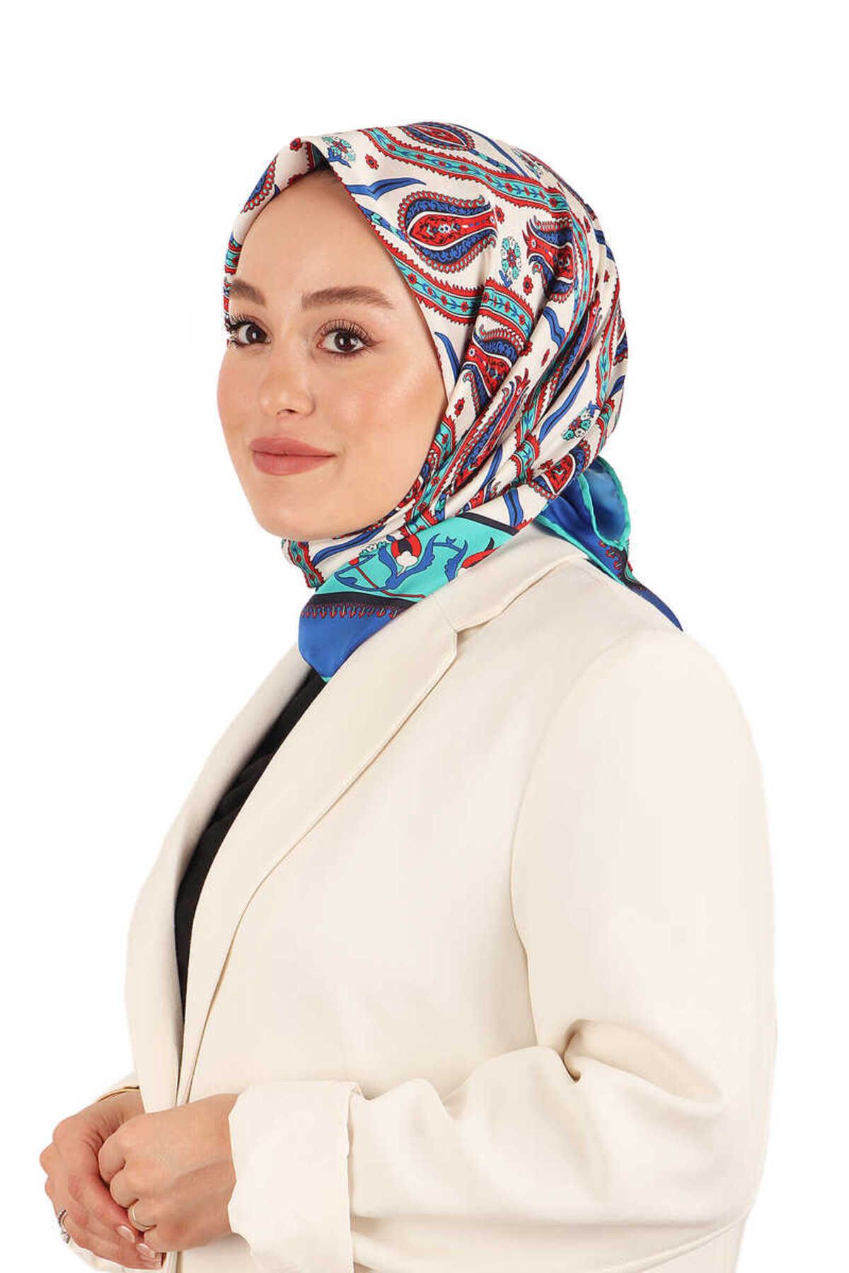 Bursa İpek-Mint Ivy Tulip Pattern Silky Scarf 2