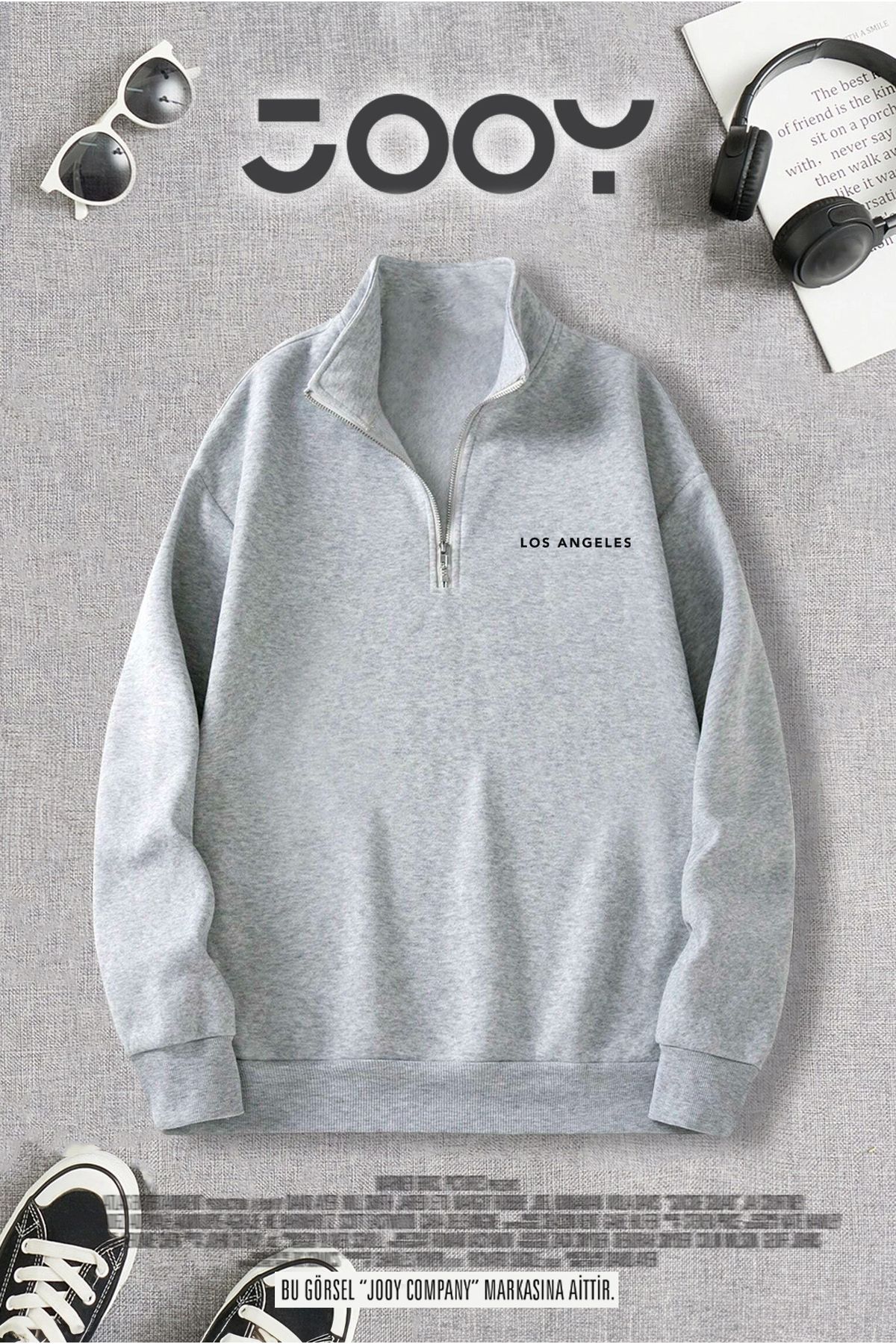 Jooy Company Half Zip Los Angeles Printed Gray Sweatshirt