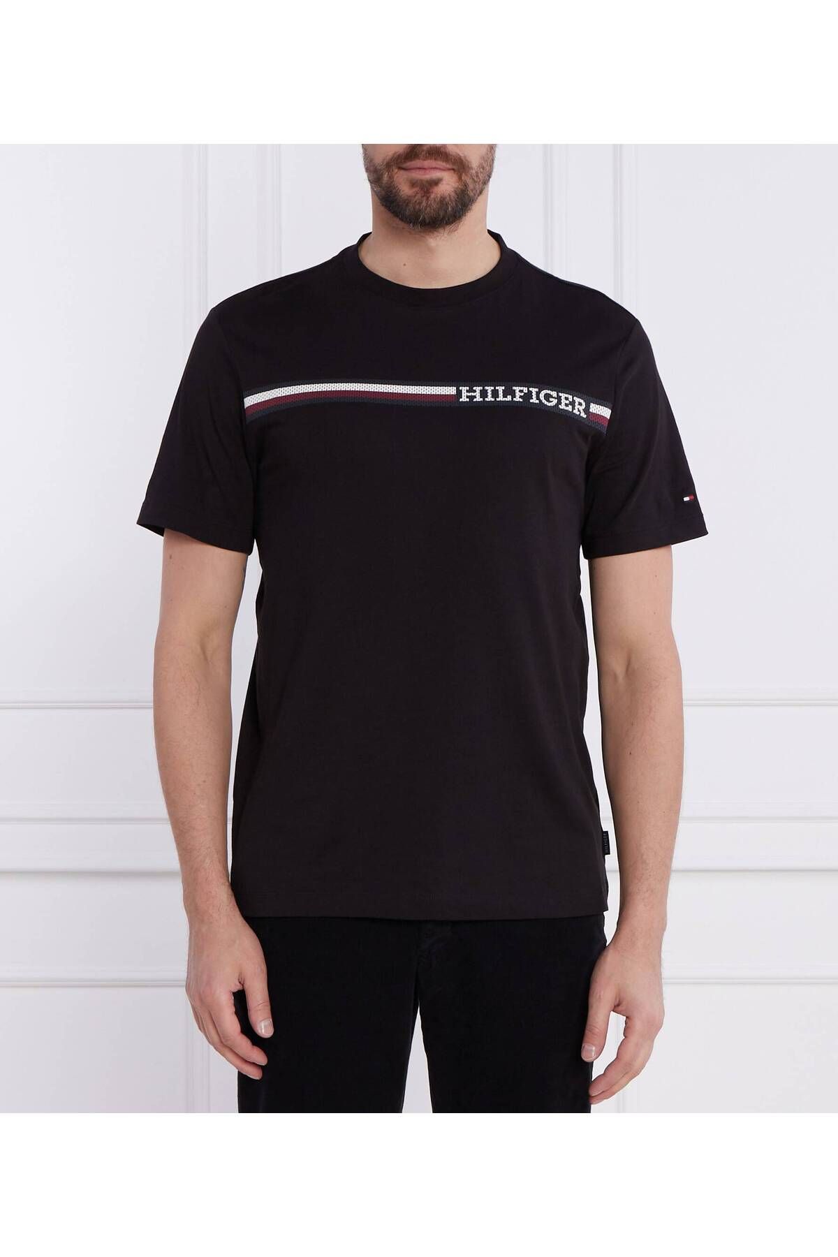 تی شرت مشکی مردانه آرم برند آقایان آستین کوتاه MW0MW33688 BDS Tommy Hilfiger