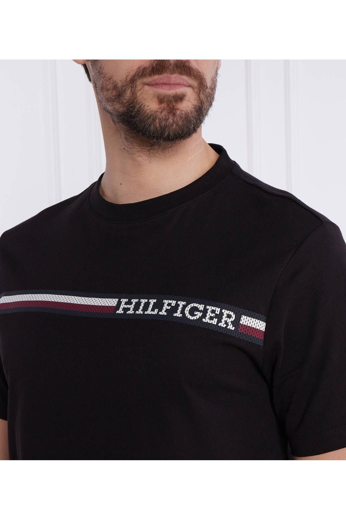 تی شرت مشکی مردانه آرم برند آقایان آستین کوتاه MW0MW33688 BDS Tommy Hilfiger